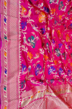 Pink Handloom Banarasi Pure Katan Silk Meenakari Dupatta - Luxurion World