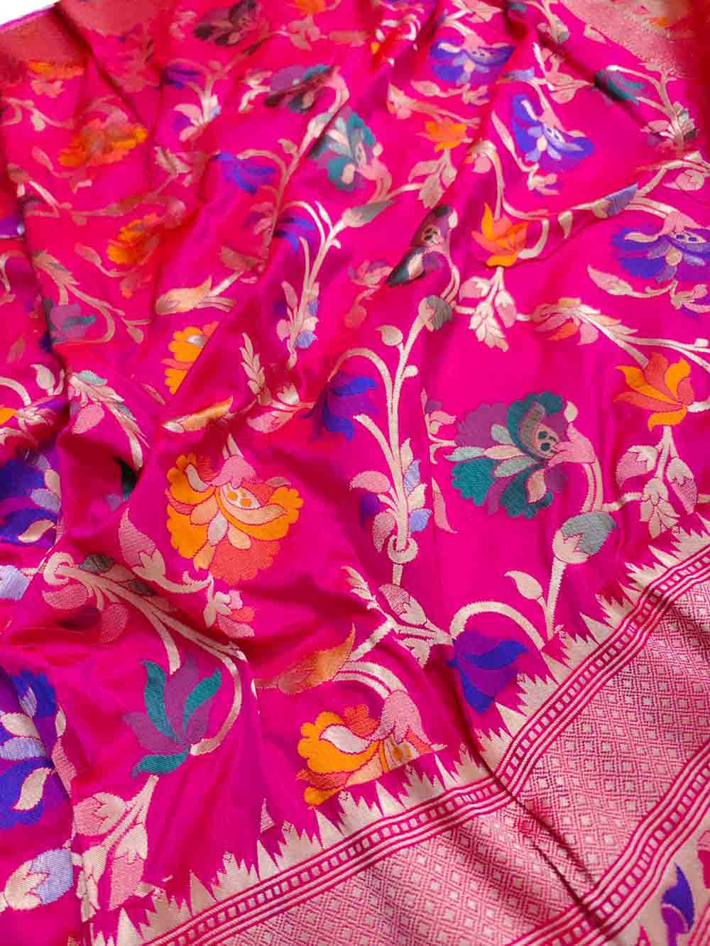 Pink Handloom Banarasi Pure Katan Silk Meenakari Dupatta - Luxurion World