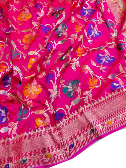 Pink Handloom Banarasi Pure Katan Silk Meenakari Dupatta