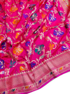Pink Handloom Banarasi Pure Katan Silk Meenakari Dupatta - Luxurion World