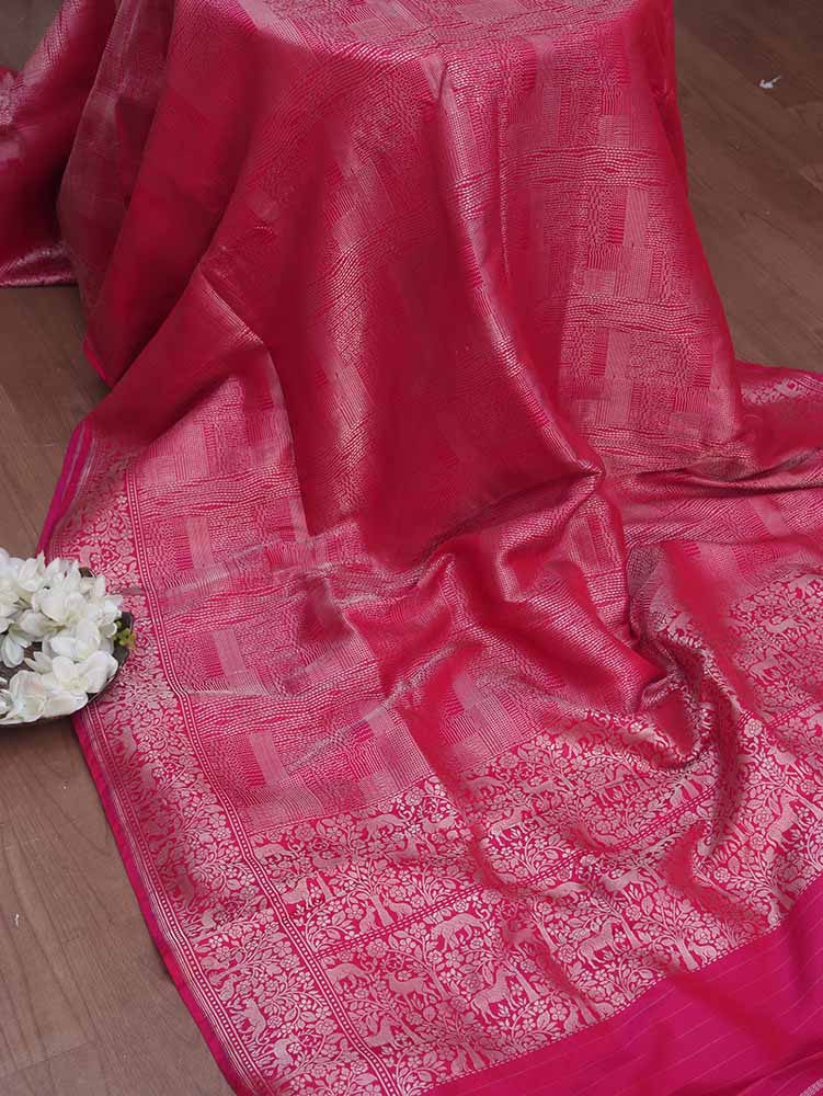 Pink Handloom Banarasi Pure Katan Silk Saree - Luxurion World