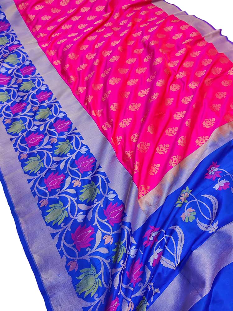 Pink Handloom Banarasi Pure Katan Silk Saree - Luxurion World