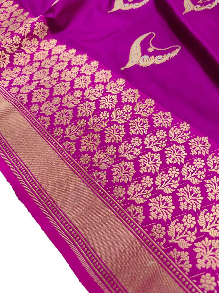Pink Handloom Banarasi Pure Katan Silk Saree - Luxurion World