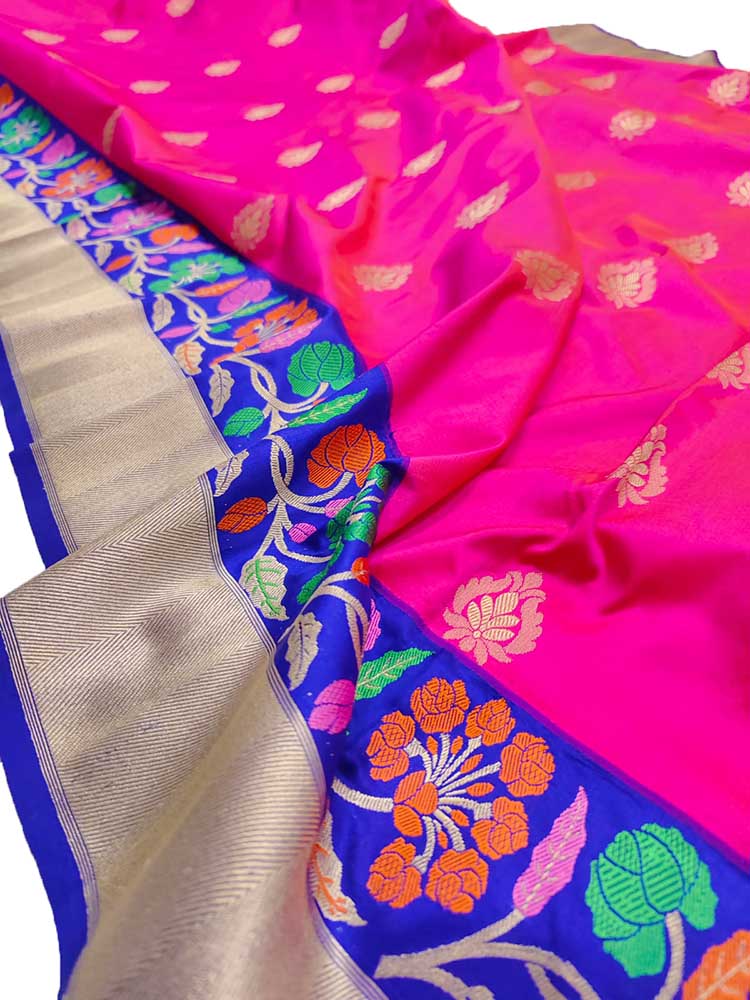 Pink Handloom Banarasi Pure Katan Silk Saree - Luxurion World