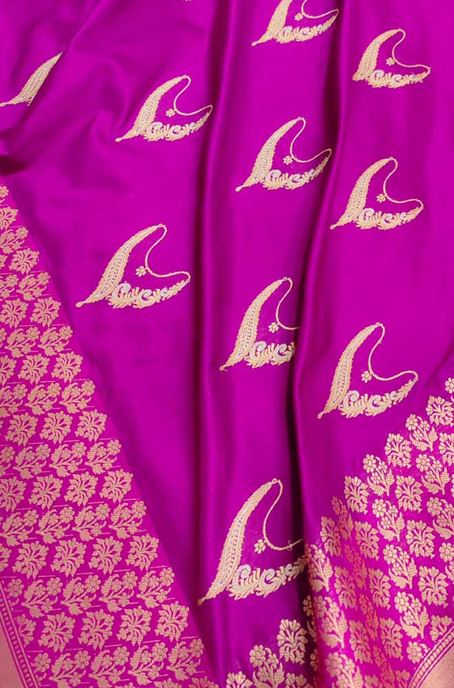 Pink Handloom Banarasi Pure Katan Silk Saree - Luxurion World