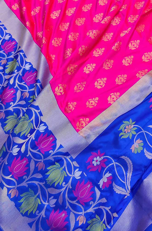 Pink Handloom Banarasi Pure Katan Silk Saree - Luxurion World