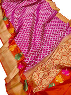 Pink Handloom Banarasi Pure Katan Silk Saree - Luxurion World