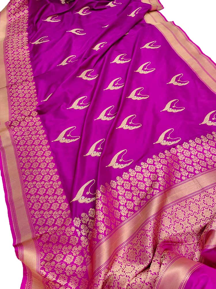 Pink Handloom Banarasi Pure Katan Silk Saree - Luxurion World