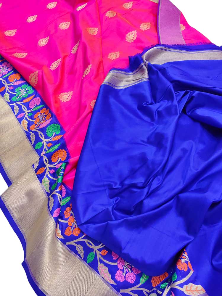 Pink Handloom Banarasi Pure Katan Silk Saree - Luxurion World