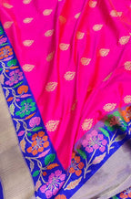Pink Handloom Banarasi Pure Katan Silk Saree - Luxurion World