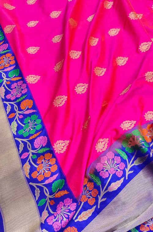 Pink Handloom Banarasi Pure Katan Silk Saree - Luxurion World