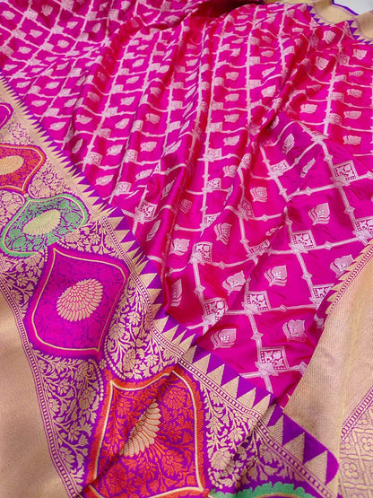 Pink Handloom Banarasi Pure Katan Silk Saree