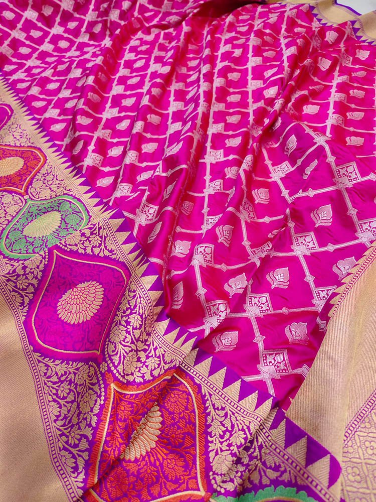 Pink Handloom Banarasi Pure Katan Silk Saree - Luxurion World