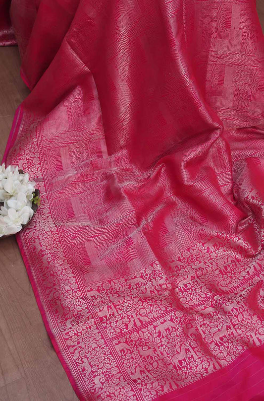 Pink Handloom Banarasi Pure Katan Silk Saree - Luxurion World