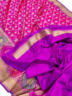 Pink Handloom Banarasi Pure Katan Silk Saree - Luxurion World
