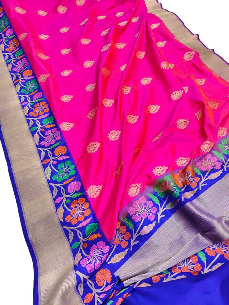 Pink Handloom Banarasi Pure Katan Silk Saree - Luxurion World