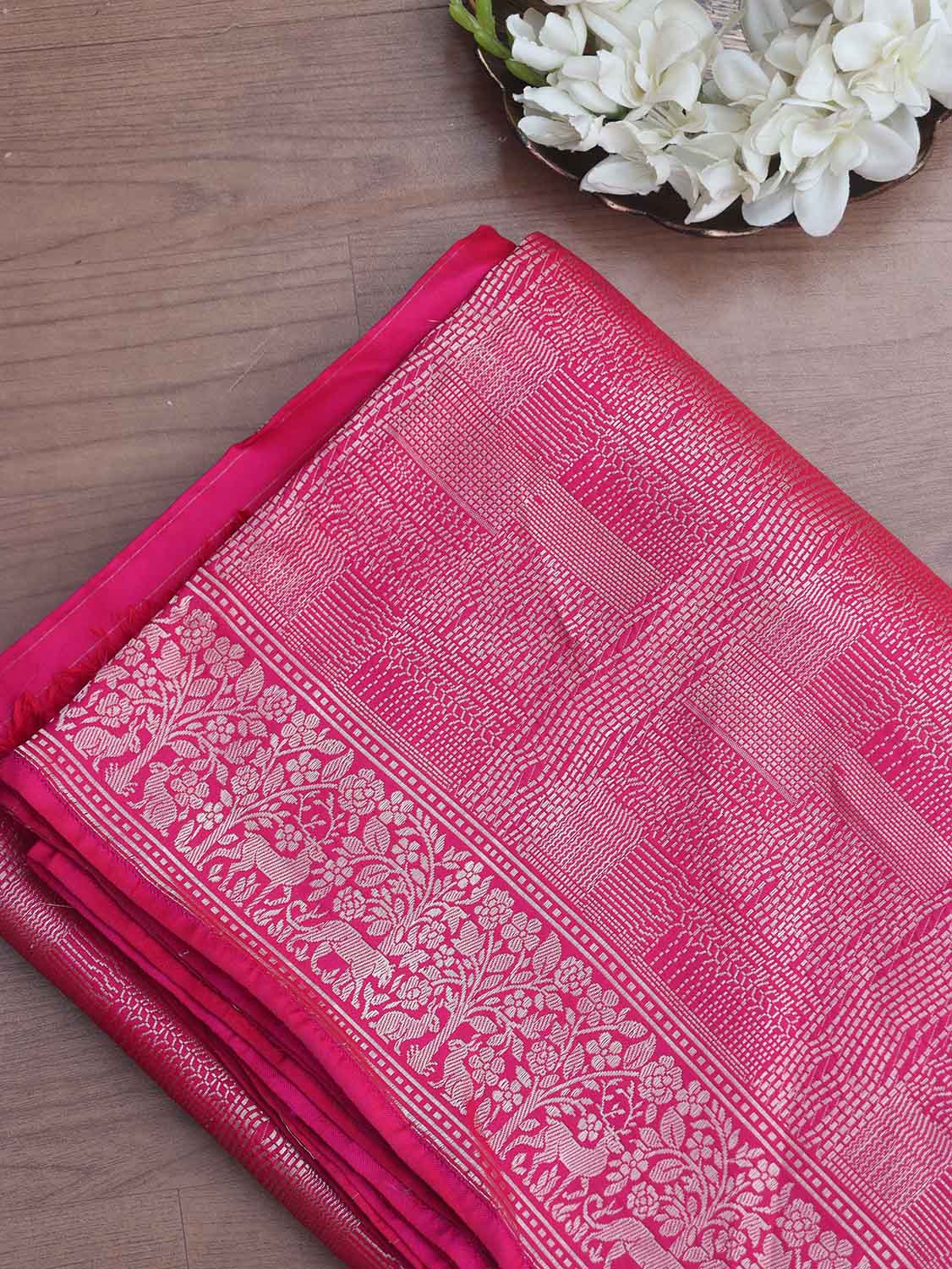 Pink Handloom Banarasi Pure Katan Silk Saree - Luxurion World