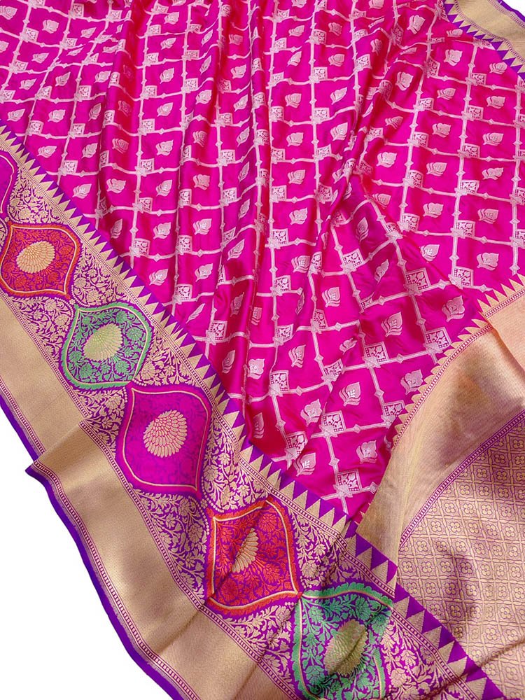 Pink Handloom Banarasi Pure Katan Silk Saree - Luxurion World