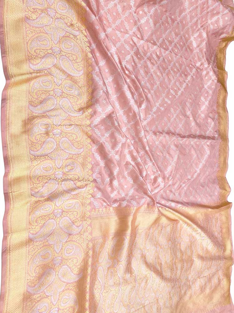 Pink Handloom Banarasi Pure Katan Silk Sona Roopa Border Saree - Luxurion World