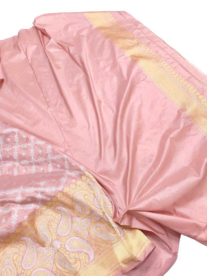 Pink Handloom Banarasi Pure Katan Silk Sona Roopa Border Saree - Luxurion World