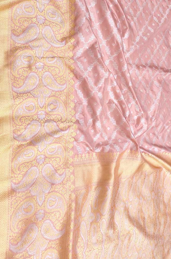 Pink Handloom Banarasi Pure Katan Silk Sona Roopa Border Saree - Luxurion World