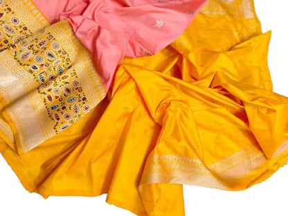 Pink Handloom Banarasi Pure Katan Silk Sona Roopa Saree