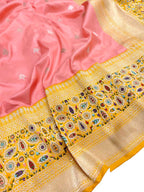 Pink Handloom Banarasi Pure Katan Silk Sona Roopa Saree - Luxurion World