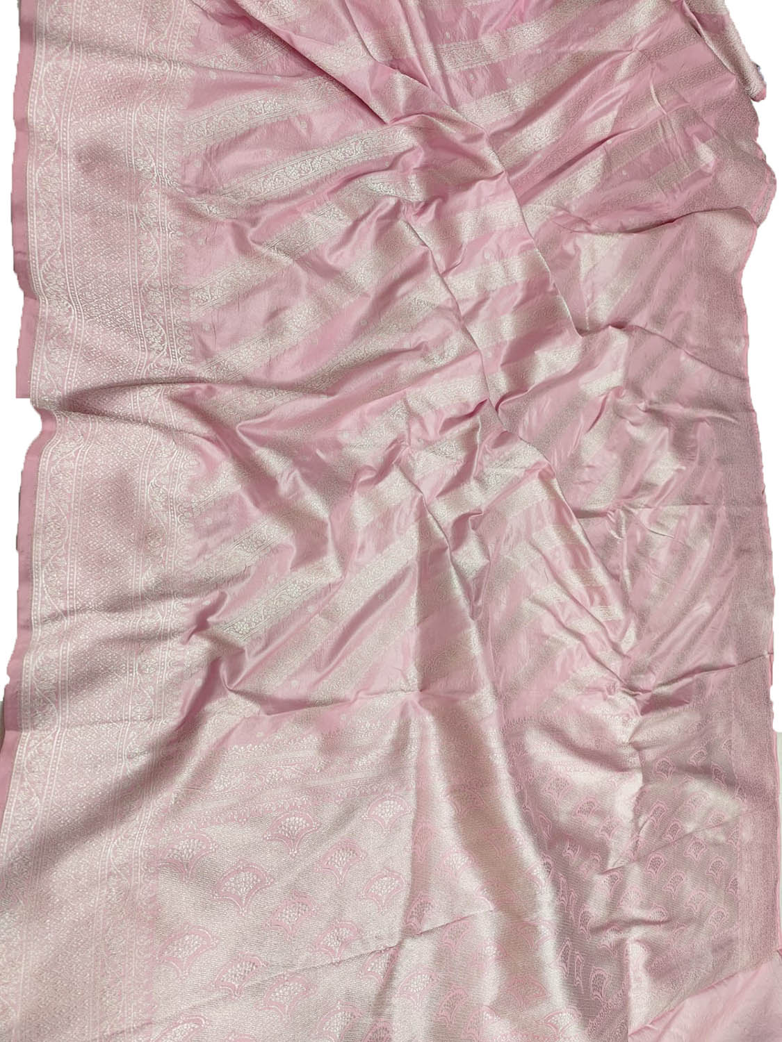 Pink Handloom Banarasi Pure Katan Silk Stripes Design Saree - Luxurion World