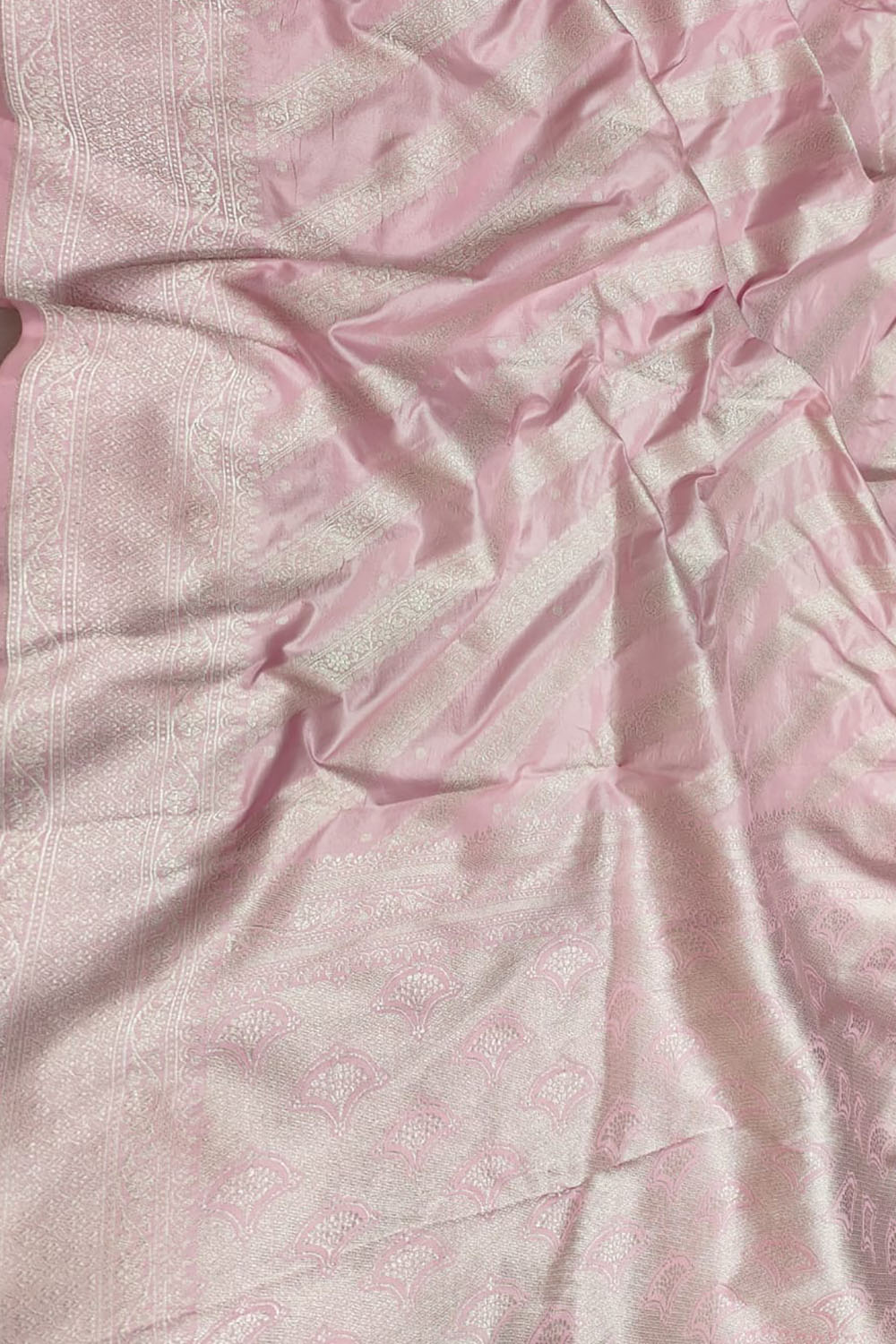 Pink Handloom Banarasi Pure Katan Silk Stripes Design Saree - Luxurion World