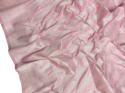 Pink Handloom Banarasi Pure Katan Silk Stripes Design Saree