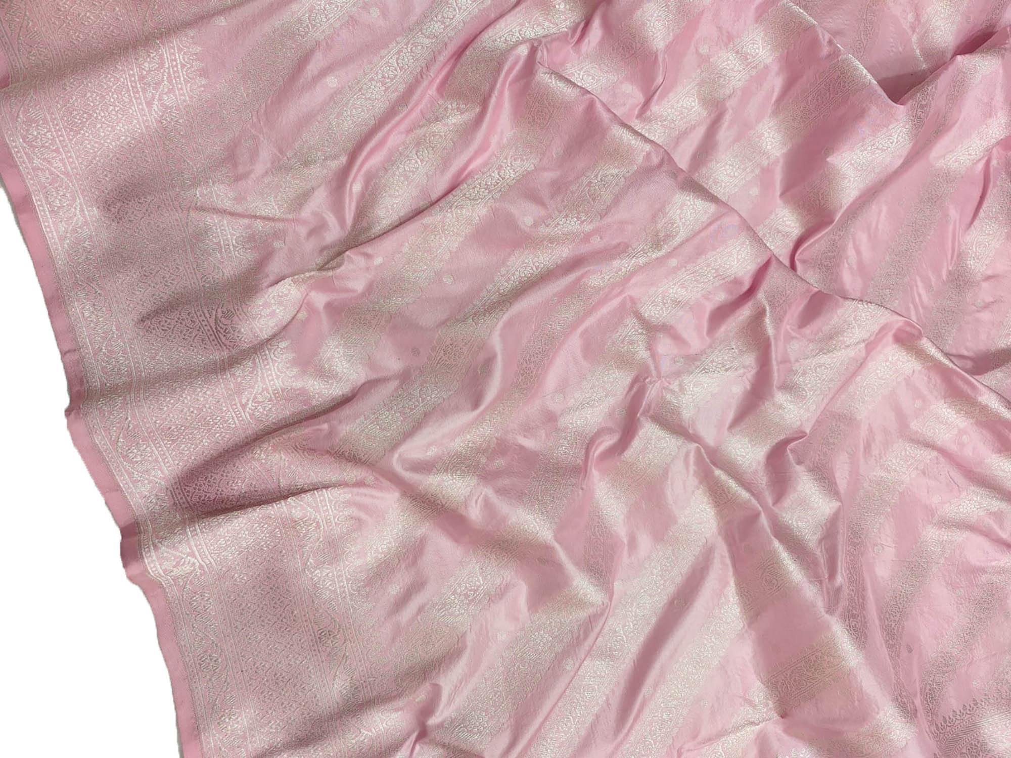 Pink Handloom Banarasi Pure Katan Silk Stripes Design Saree - Luxurion World