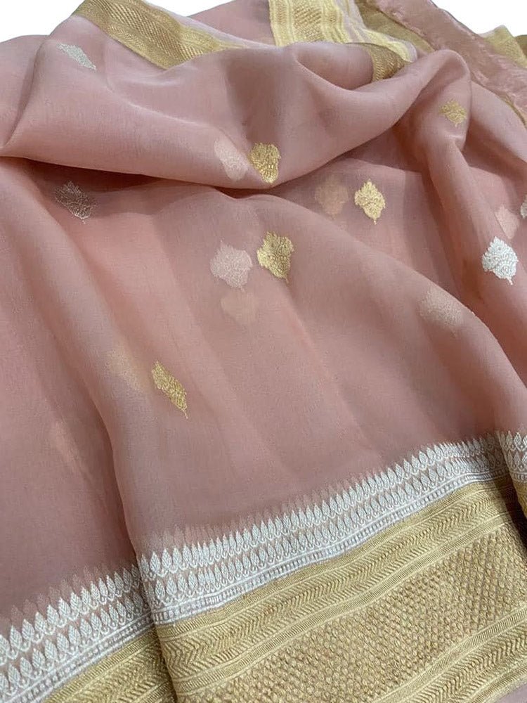 Pink Handloom Banarasi Pure Kora Silk Dupatta - Luxurion World