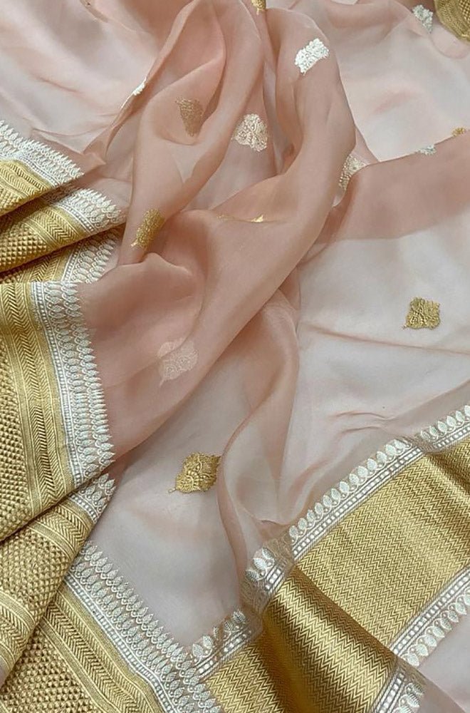Pink Handloom Banarasi Pure Kora Silk Dupatta - Luxurion World