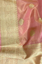 Pink Handloom Banarasi Pure Kora Tissue Silk Saree - Luxurion World