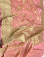 Pink Handloom Banarasi Pure Kora Tissue Silk Saree - Luxurion World