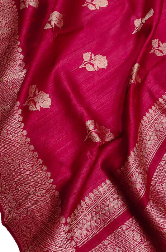 Pink Handloom Banarasi Raw Silk Kadwa Booti Saree - Luxurion World