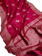 Pink Handloom Banarasi Raw Silk Kadwa Booti Saree - Luxurion World