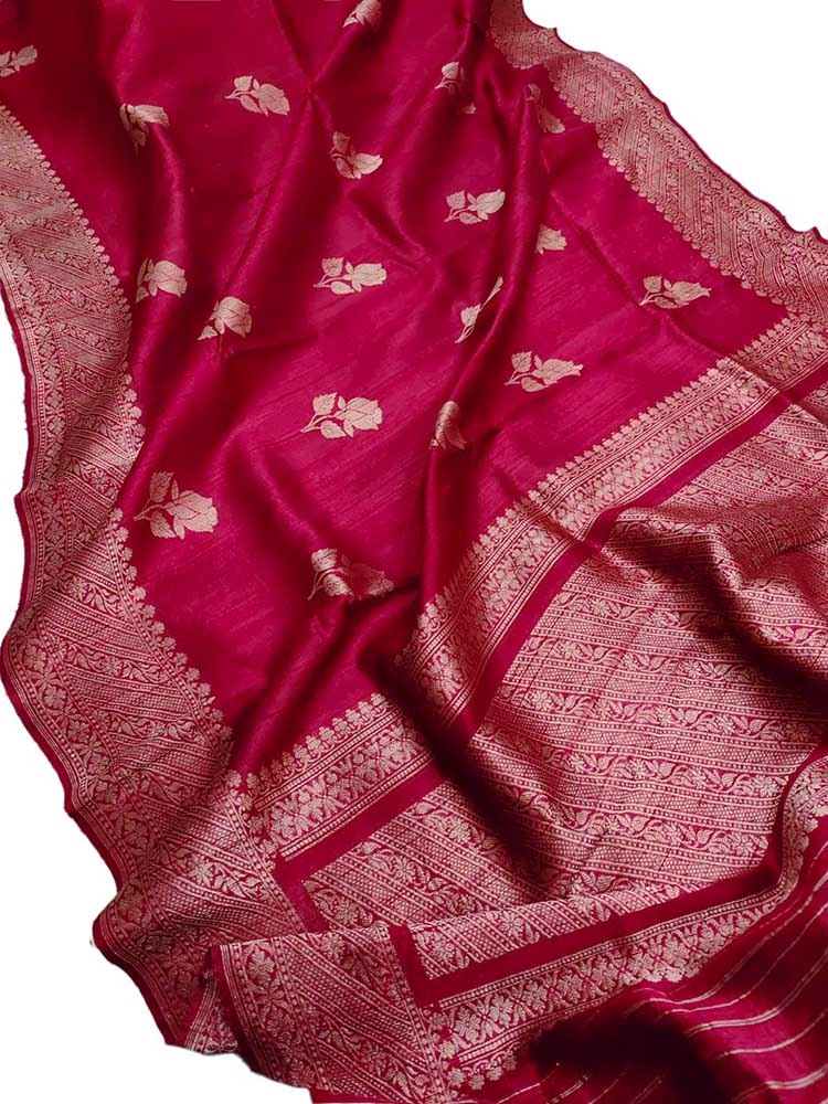 Pink Handloom Banarasi Raw Silk Kadwa Booti Saree - Luxurion World