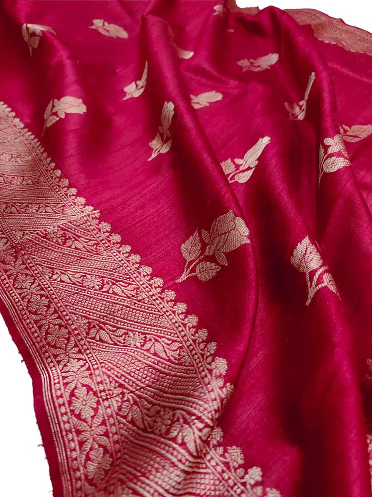 Pink Handloom Banarasi Raw Silk Kadwa Booti Saree - Luxurion World