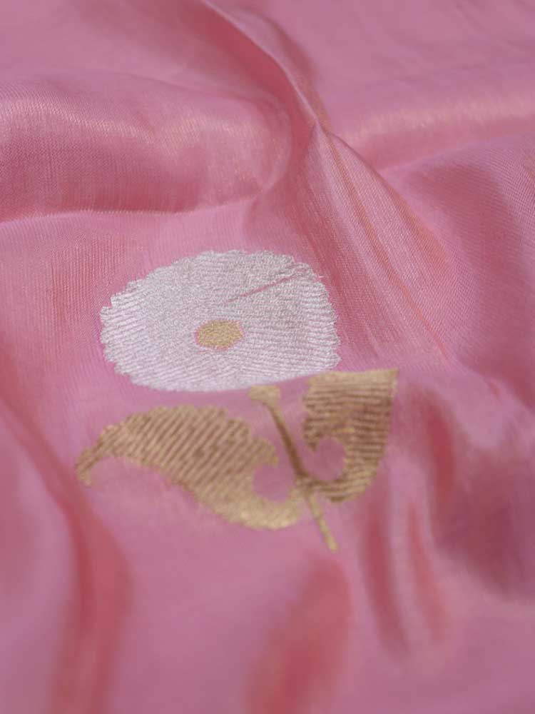 Pink Handloom Banarasi Tissue Katan Silk Fabric ( 1 Mtr ) - Luxurion World