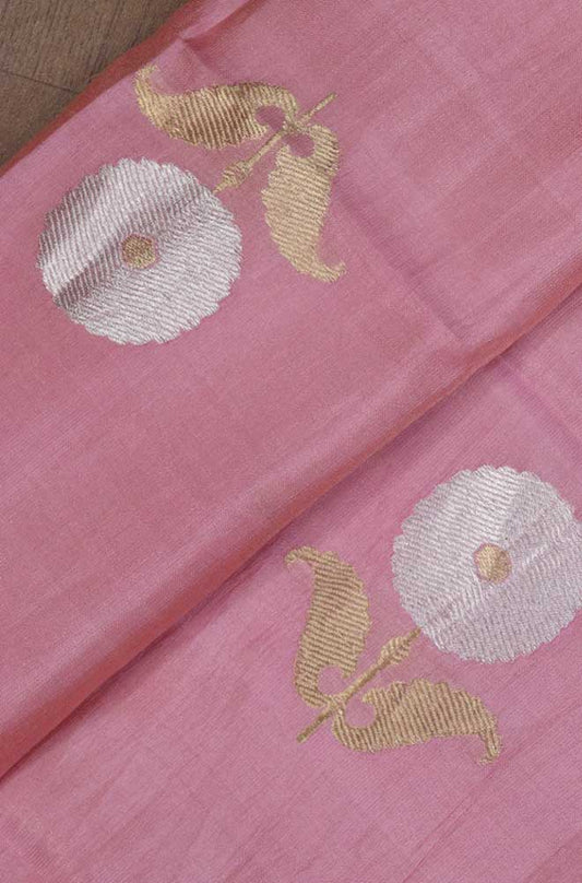 Pink Handloom Banarasi Tissue Katan Silk Fabric ( 1 Mtr ) - Luxurion World