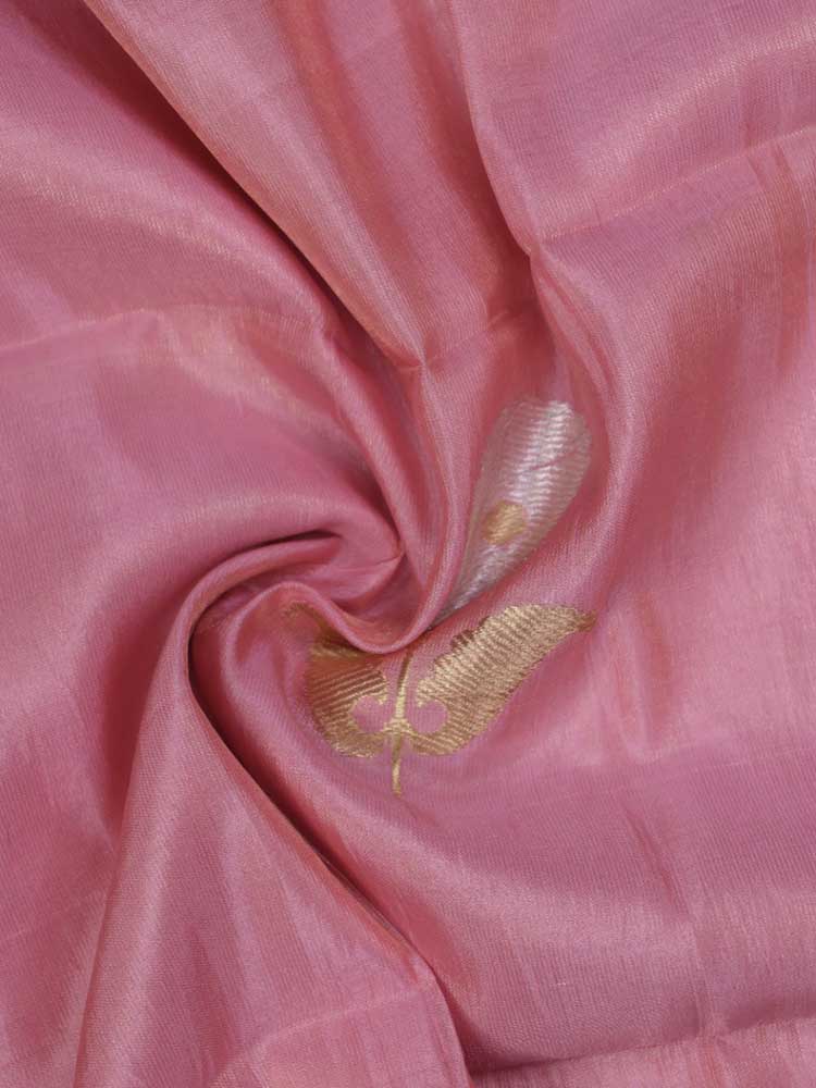 Pink Handloom Banarasi Tissue Katan Silk Fabric ( 1 Mtr ) - Luxurion World