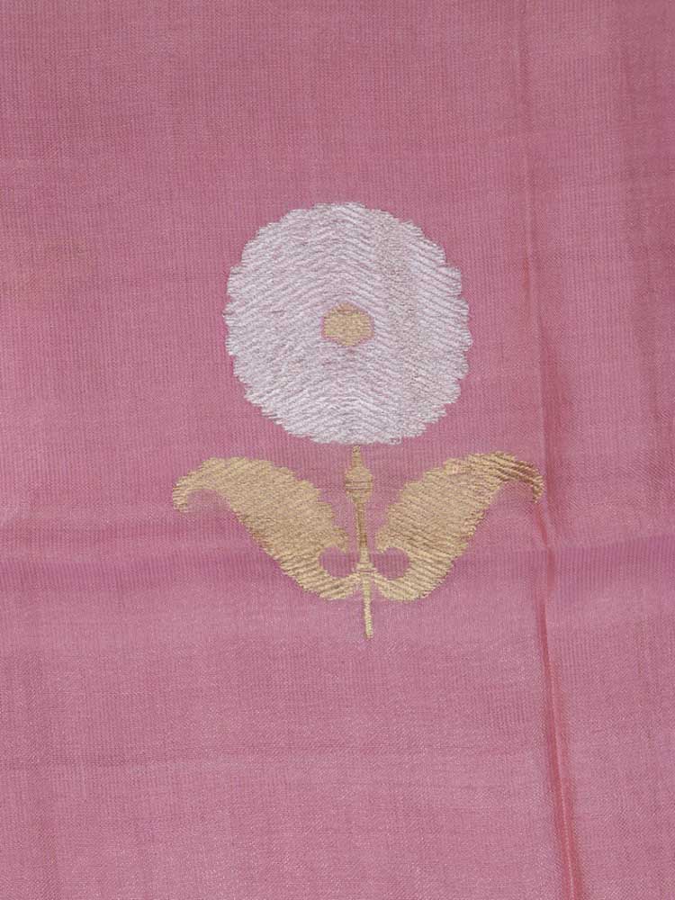 Pink Handloom Banarasi Tissue Katan Silk Fabric ( 1 Mtr ) - Luxurion World