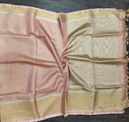 Pink Handloom Bhagalpur Tissue Linen Silk Saree - Luxurion World