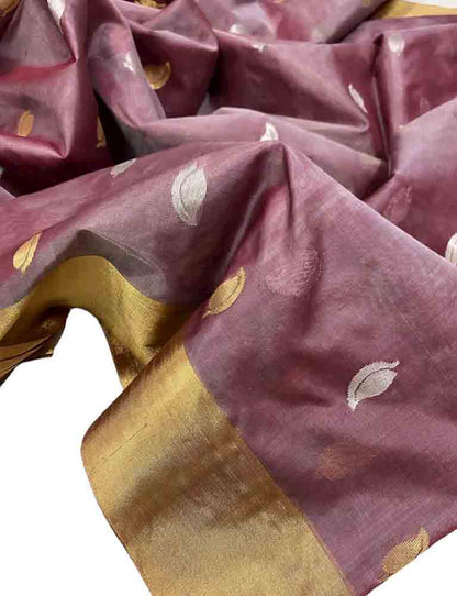 Pink Handloom Chanderi Pure Katan Organza Silk Saree - Luxurion World