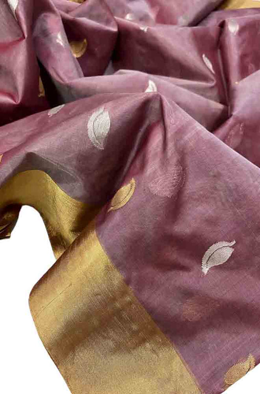 Pink Handloom Chanderi Pure Katan Organza Silk Saree - Luxurion World