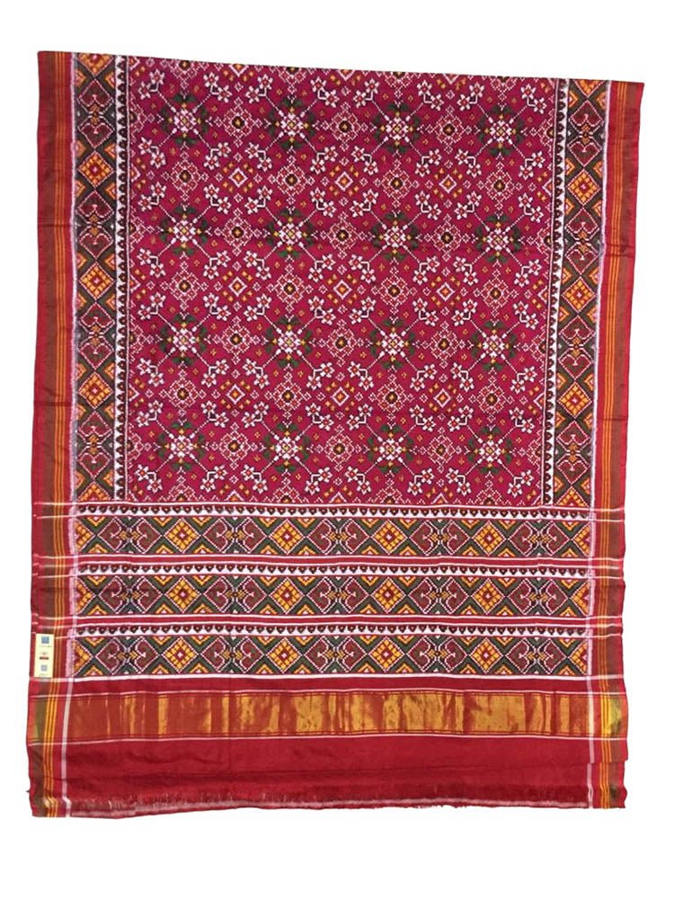 Pink Handloom Double Ikat Patola Pure Silk Saree - Luxurion World