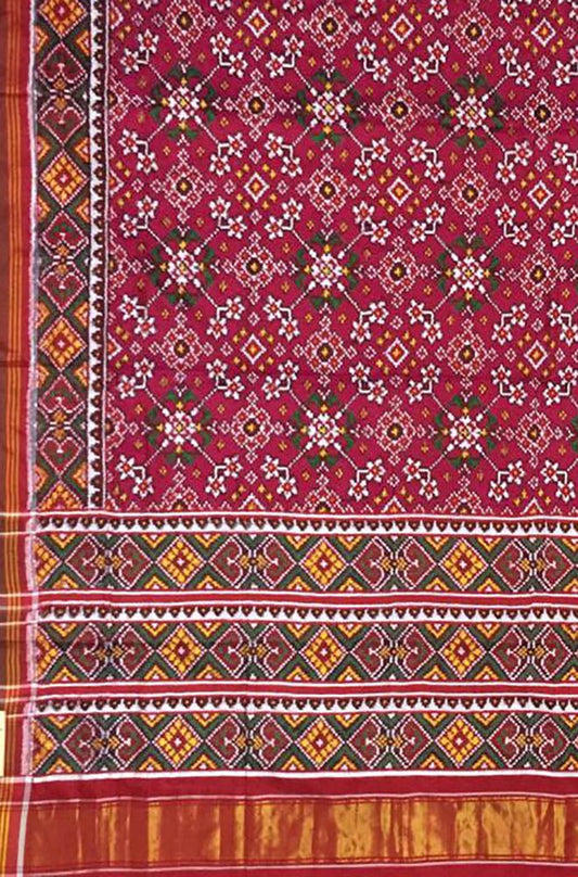 Pink Handloom Double Ikat Patola Pure Silk Saree - Luxurion World