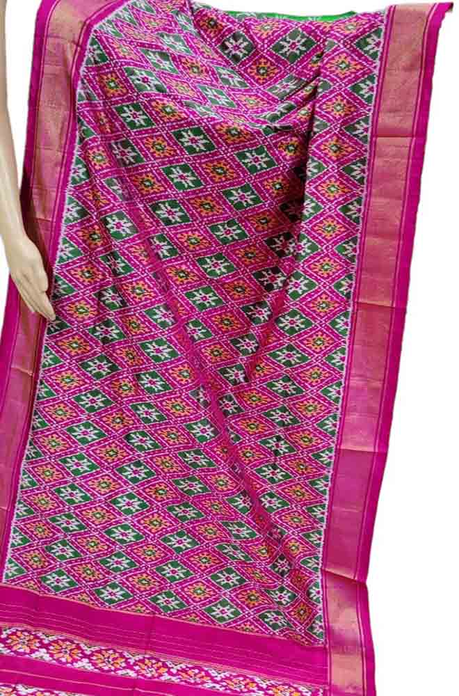 Pink Handloom Ikat Pure Silk Dupatta - Luxurion World