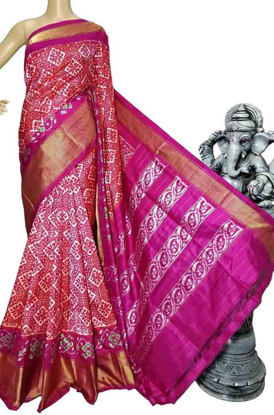 Pink Handloom Ikat Pure Silk Saree - Luxurion World